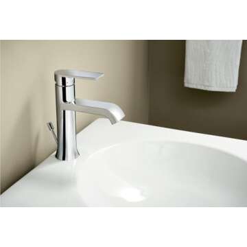 Moen Genta LX Chrome One-Handle Modern Bathroom Sink Faucet with Optional Deckplate and Low-Arc Spout - Perfect for Bath Countertop and Three-Hole or One-Hole Sinks, 6702