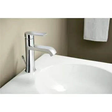 Moen Genta LX Chrome One-Handle Modern Bathroom Sink Faucet with Optional Deckplate and Low-Arc Spout - Perfect for Bath Countertop and Three-Hole or One-Hole Sinks, 6702
