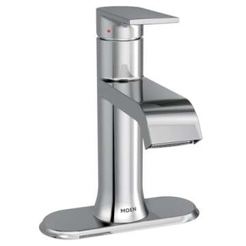 Moen Genta LX Chrome One-Handle Modern Bathroom Sink Faucet with Optional Deckplate and Low-Arc Spout - Perfect for Bath Countertop and Three-Hole or One-Hole Sinks, 6702