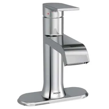 Moen Genta LX Chrome One-Handle Modern Bathroom Sink Faucet with Optional Deckplate and Low-Arc Spout - Perfect for Bath Countertop and Three-Hole or One-Hole Sinks, 6702