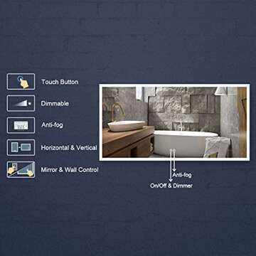 DP Home LED Bathroom Mirror with Lights, Anti Fog Dimmable, Bluetooth Speaker Vertical/Horizontal Mo...