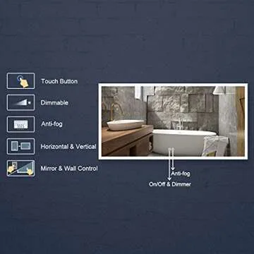 DP Home LED Bathroom Mirror with Lights, Anti Fog Dimmable, Bluetooth Speaker Vertical/Horizontal Mo...