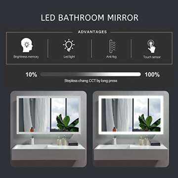 DP Home LED Bathroom Mirror with Lights, Anti Fog Dimmable, Bluetooth Speaker Vertical/Horizontal Mount, Modern Wall Mirror with Lights, 55 x 28 Inch (E-N031-D) Wall Mounted Makeup LED Vanity Mirror