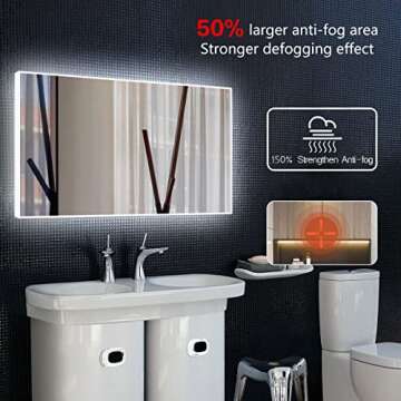 DP Home LED Bathroom Mirror with Lights, Anti Fog Dimmable, Bluetooth Speaker Vertical/Horizontal Mount, Modern Wall Mirror with Lights, 55 x 28 Inch (E-N031-D) Wall Mounted Makeup LED Vanity Mirror