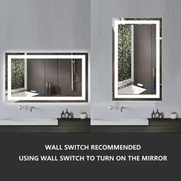 DP Home LED Bathroom Mirror with Lights, Anti Fog Dimmable, Bluetooth Speaker Vertical/Horizontal Mount, Modern Wall Mirror with Lights, 55 x 28 Inch (E-N031-D) Wall Mounted Makeup LED Vanity Mirror