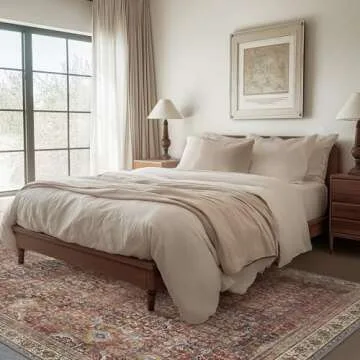 Bavni Area Rug 6x9 Machine Washable Boho Vintage Distressed Print Thin Chenille Bedroom Living Room ...
