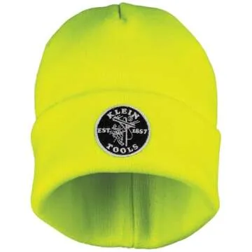 Klein Tools 60568 Heavy Knit Hat with Wide Cuff, Yellow, One Size Fits Most, Vintage Patch Logo