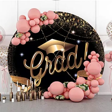 DASHAN 7.2ft Grad Round Backdrop for Graduation Photos