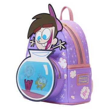Loungefly Nickelodeon: Fairly Odd Parents Lenticular Timmy Turner with Fishbowl Cosmo and Wanda Mini-Backpack, Amazon Exclusive