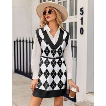 Zeagoo Women's Oversized Sweater Vest Dress V Neck Knit Pullover Sweater Vest Sleeveless Sweater Loose Casual Vest Dress