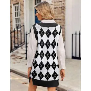 Zeagoo Women's Oversized Sweater Vest Dress V Neck Knit Pullover Sweater Vest Sleeveless Sweater Loose Casual Vest Dress