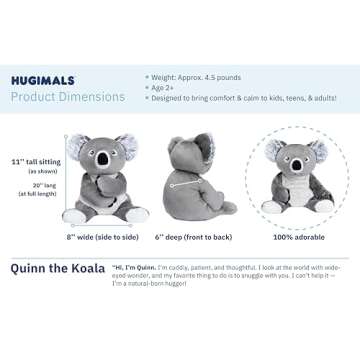 HUGIMALS Quinn The Koala 4.5 lb Heavy Cute Weighted Comfort Plush Large Unscented Self Care Stuffed Animal for All Ages - Kids, Teens and Adults