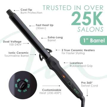 MINT Professional 1" Curling Wand | Extra Long, Adjustable Heat