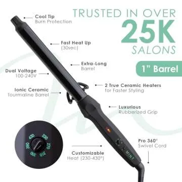 MINT Professional 1" Curling Wand | Extra Long, Adjustable Heat