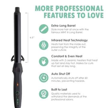 MINT Professional 1" Curling Wand | Extra Long, Adjustable Heat