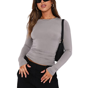 Y2K Long Sleeve Top for Women - Stylish Fairy Grunge Tee Blouse in Light Grey