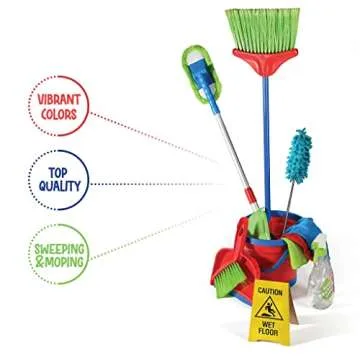 Play22 Kids Cleaning Set 12 Piece - Toy Cleaning Set Includes Broom, Mop, Brush, Dust Pan, Duster, Sponge, Clothes, Spray, Bucket, Caution Sign, - Toy Kitchen Toddler Cleaning Set - Original
