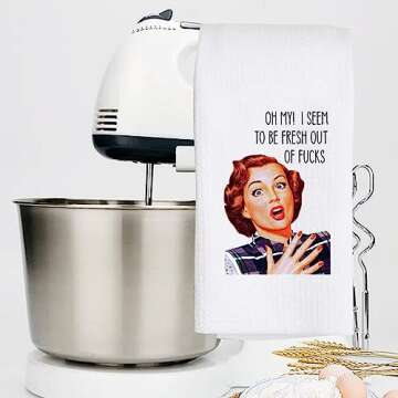 LEVLO Funny Retro Sassy Kitchen Towel Retro Housewife Gift Oh My I Seem to Be Fresh Out of Fucks Tea Towels Waffle Weave Kitchen Decor Dish Towels (Oh My I Seem)