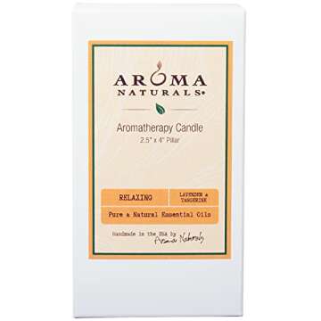 Aroma Naturals Lavender & Tangerine Essential Oil Scented Pillar Candle, Relaxing, 2.5 inch x 4 inch