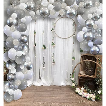 famzigo Balloon Arch kit Balloon Garland - Strong Thick Balloons, Metallic Silver, Light Grey, White...