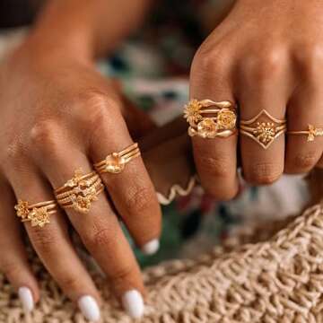 GNIRTSI Gold Birth Flower Ring for Women Daffodil Bloom Month March 14K Gold Plated Minimalist Stack...