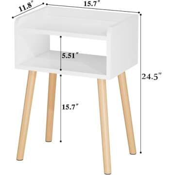 LUCKNOCK Night Stand, Modern Bedside Tables, Mid Century Nightstands with Open Storage Shelf, Wood Bedside Table, Small Night Stands for Bedroom, High Night Table, White.