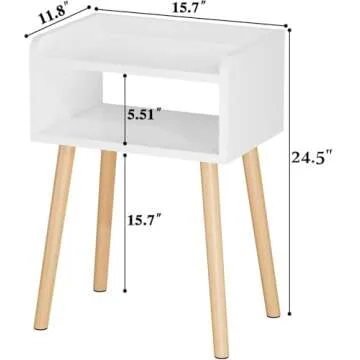 LUCKNOCK Night Stand, Modern Bedside Tables, Mid Century Nightstands with Open Storage Shelf, Wood Bedside Table, Small Night Stands for Bedroom, High Night Table, White.