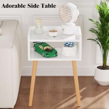 LUCKNOCK Night Stand, Modern Bedside Tables, Mid Century Nightstands with Open Storage Shelf, Wood Bedside Table, Small Night Stands for Bedroom, High Night Table, White.