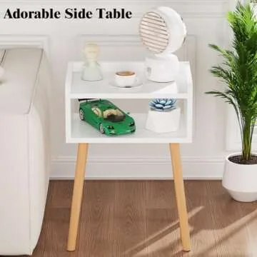 LUCKNOCK Night Stand, Modern Bedside Tables, Mid Century Nightstands with Open Storage Shelf, Wood Bedside Table, Small Night Stands for Bedroom, High Night Table, White.