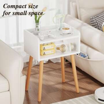 LUCKNOCK Night Stand, Modern Bedside Tables, Mid Century Nightstands with Open Storage Shelf, Wood Bedside Table, Small Night Stands for Bedroom, High Night Table, White.