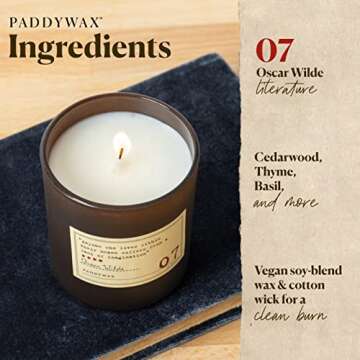 Paddywax Candles GL07Z Library Collection Oscar Wilde Scented Soy Wax Candle, 6.5-Ounce, Cedarwood, Thyme & Basil