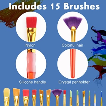 15Pcs Paint Brushes Set - Vibrant & Durable for Kids
