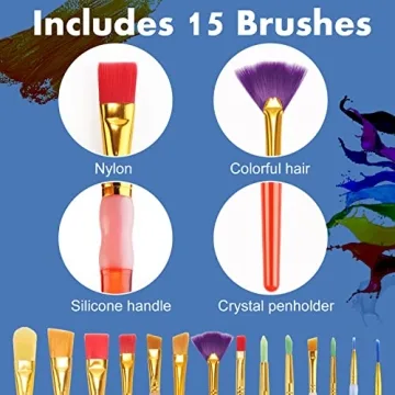 15Pcs Paint Brushes Set - Vibrant & Durable for Kids
