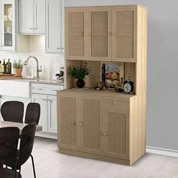 Affeivul Rattan Kitchen Pantry Storage Cabinet 71”
