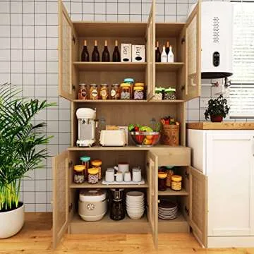 Affeivul Rattan Kitchen Pantry Storage Cabinet 71”