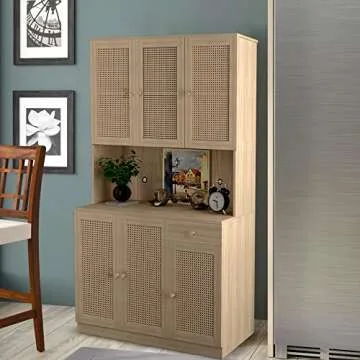 Affeivul Rattan Kitchen Pantry Storage Cabinet 71”