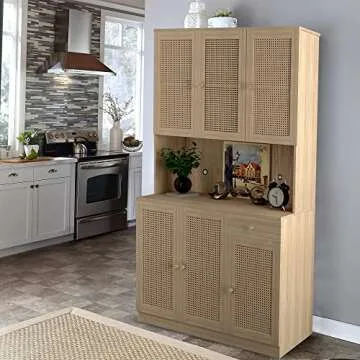 Affeivul Rattan Kitchen Pantry Storage Cabinet 71”