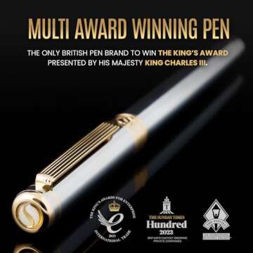 Scriveiner Silver Chrome Fountain Pen - Stunning Luxury Pen with 24K Gold Finish, Schmidt 18K Gilded...