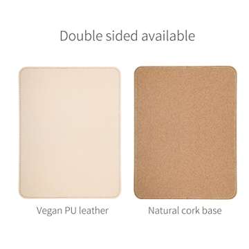RENMTURE Dual-Sided Mouse Pad, Natural Cork & Faux Leather Rectangle Mouse mats for Office and Home ...