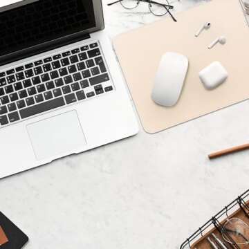 RENMTURE Dual-Sided Mouse Pad, Natural Cork & Faux Leather Rectangle Mouse mats for Office and Home Work, 8"x11" Small Mouse pad,Non-Slip, Waterproof, Easy Clean (Apricot)