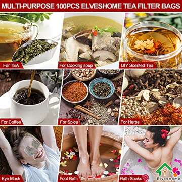 100 Pack Tea Filter Bags with Drawstring, Tea Filter Bags for Loose Tea, Reusable Tea Filter Bags, D...