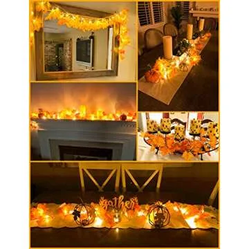 Luditek 3-Pack Fall Decor Lighted Fall Garland, Total 24.6ft 60 LED Thanksgiving Decor Halloween String Lights, Fall Decorations for Home Holiday Autumn Garland Indoor Friendsgiving Gift