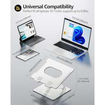 Urmust Laptop Stand, Ergonomic Adjustable Riser for Desk, Compatible with Laptops up to 16 Inches, Including MacBook Pro/Air, Portable, Heat Dissipation, Gift for Women Men