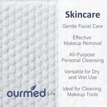 Ourmed Life Face Towels, Disposable Biodegradable Clean Facial Wash Cloth for Sensitive Skin, Lint- free Facial Towels for Cleansing, Skincare and Makeup Remover, Dry Wipes,100 Count,Dot texture
