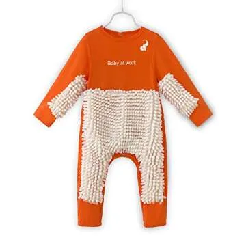 Cute Baby Mop Onesie - Funny and Functional, Perfect as a Long Sleeve Romper for Your Crawling Baby and for Use as an Everyday Baby Jumpsuit. Great as (Orange, 12-18 Months)