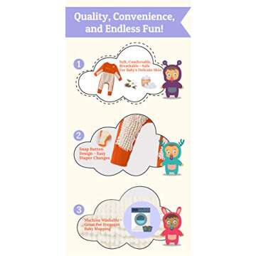 Cute Baby Mop Onesie - Funny and Functional, Perfect as a Long Sleeve Romper for Your Crawling Baby and for Use as an Everyday Baby Jumpsuit. Great as (Orange, 12-18 Months)