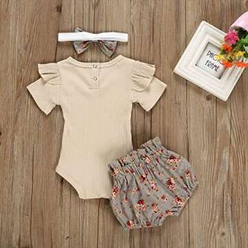 KANGKANG Baby Girl Clothes 0-3 Months Beige Romper Floral Short Pant Shorts Sets Infant Girl Summer Outfits 3PC