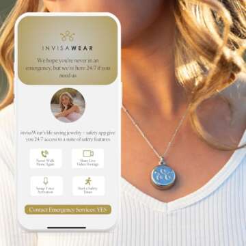 invisawear Smart Jewelry - Personal Safety Device - Gold Necklace