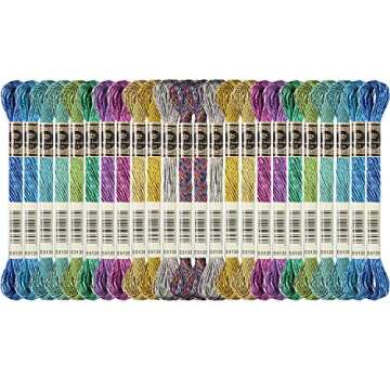 WILLBOND 24 Pcs Metallic Embroidery Floss Cotton Stitch Embroidery Thread Skein Threads Glitter Embr...