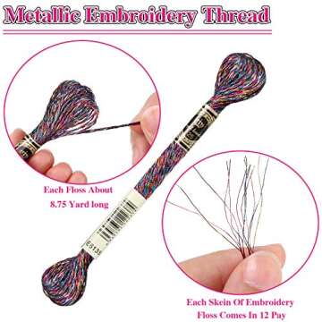 WILLBOND 24 Pcs Metallic Embroidery Floss Cotton Stitch Embroidery Thread Skein Threads Glitter Embroidery Thread Cross Stitch Thread for Friendship Bracelets DIY Thread Crafts(Classic Color)